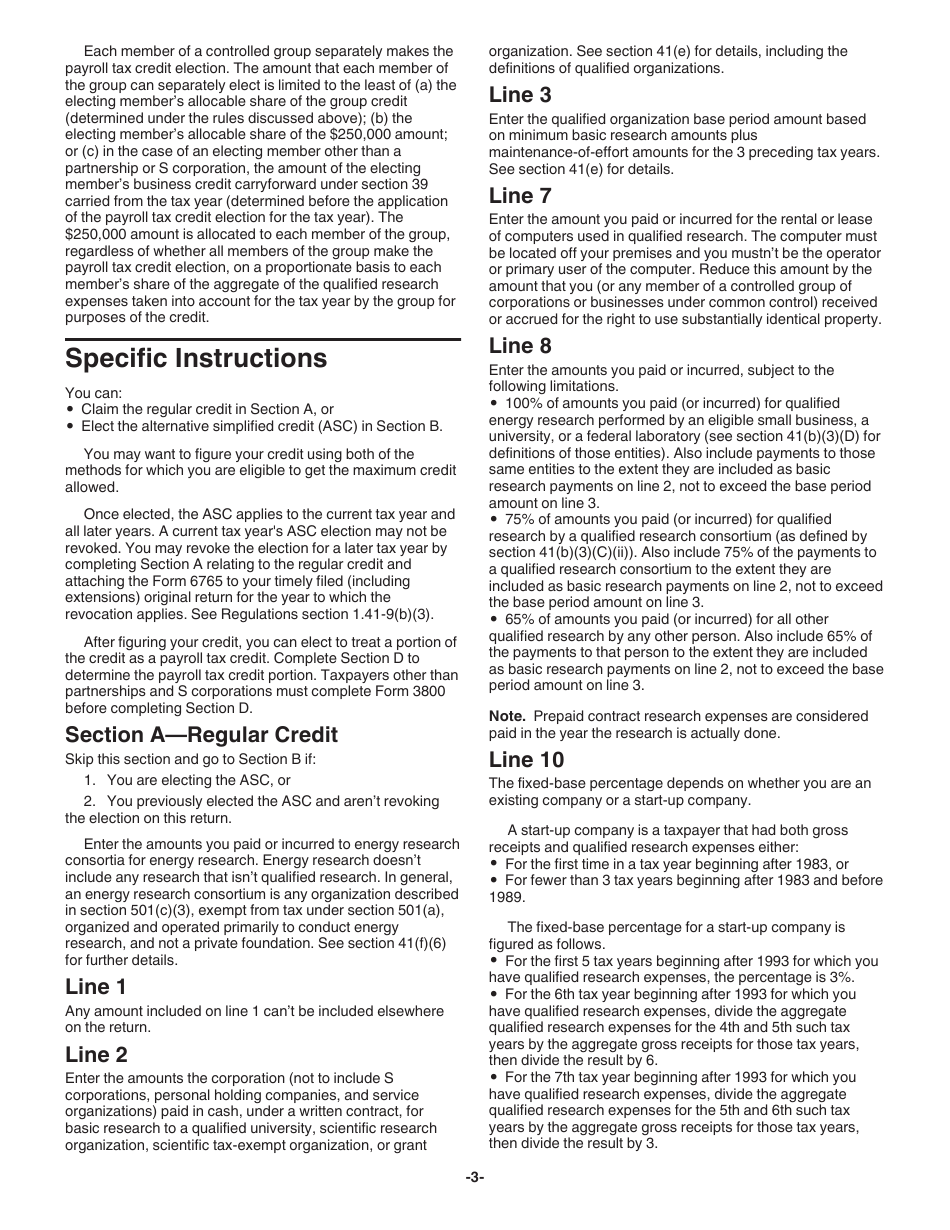 Download Instructions For IRS Form 6765 Credit For Increasing Research ...