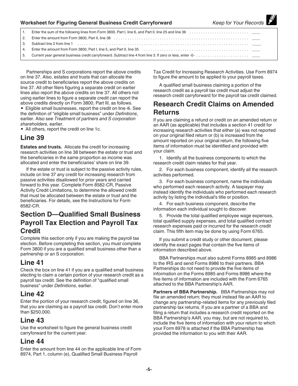 Download Instructions For IRS Form 6765 Credit For Increasing Research ...