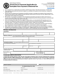 Document preview: Form 07A-106 Armed Forces Personnel Application for Exemption From Payment of Renewal Fee - California