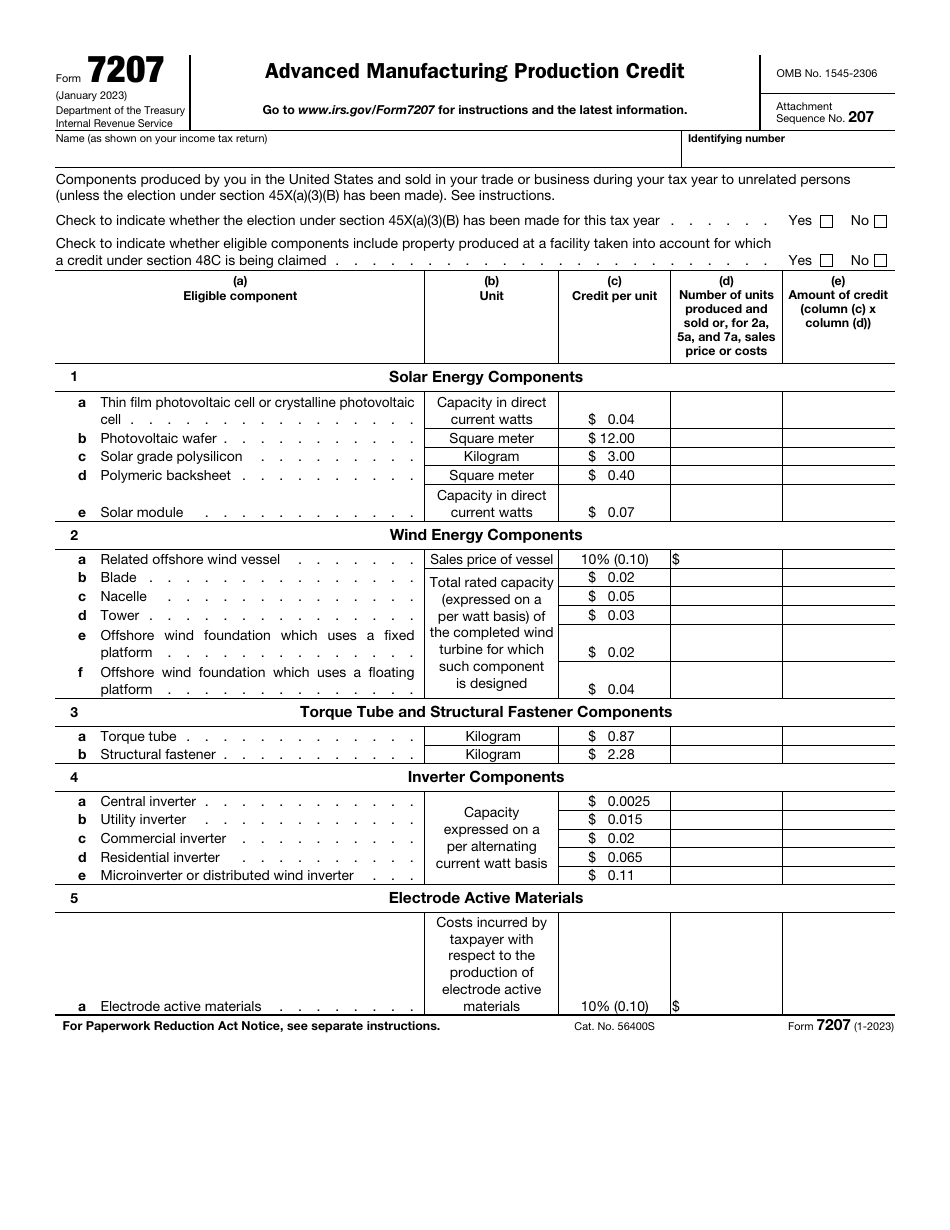 IRS Form 7207 Advanced Manufacturing Production Credit, Page 1