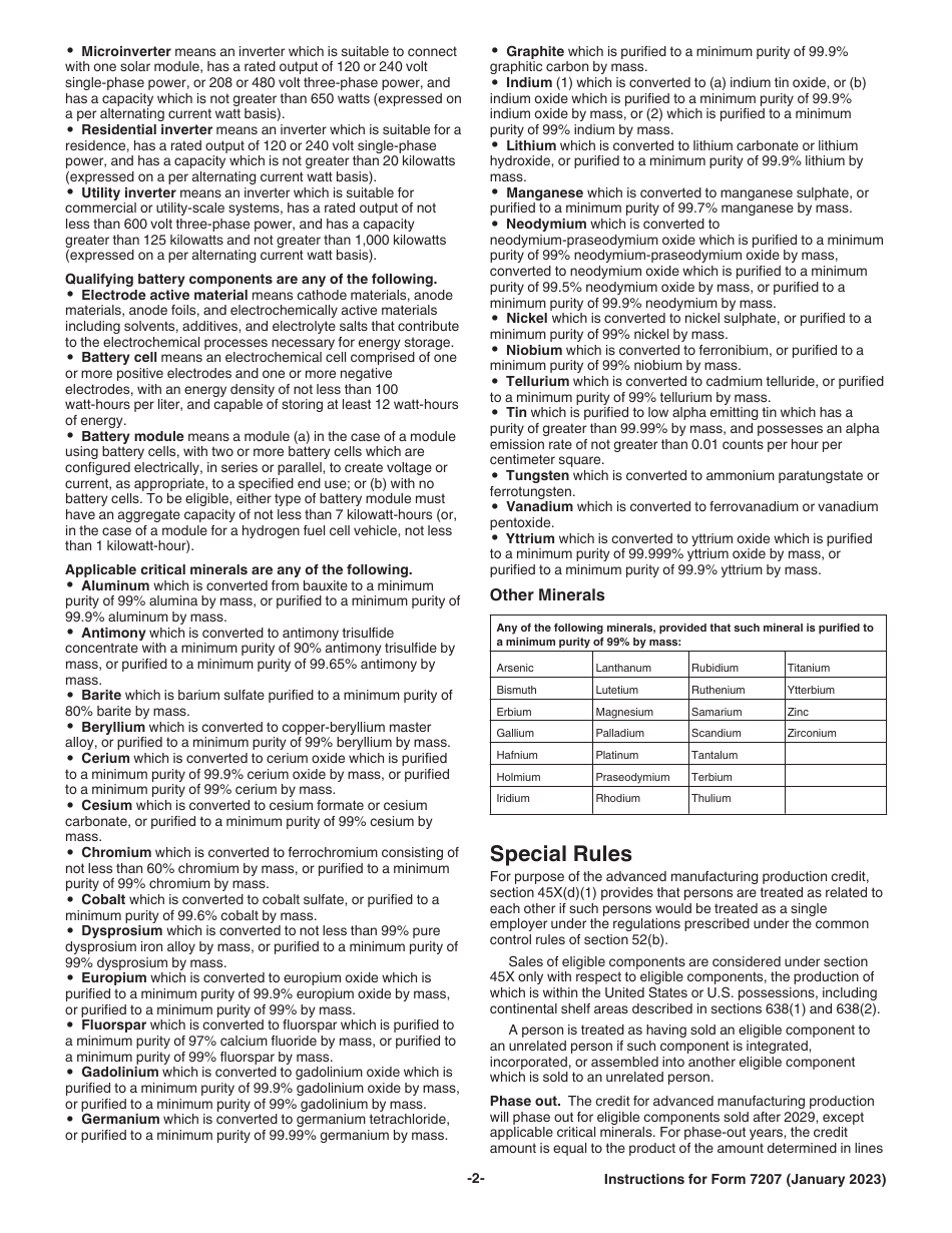 Download Instructions for IRS Form 7207 Advanced Manufacturing