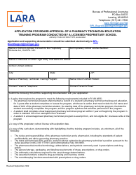 Document preview: Application for Board Approval of a Pharmacy Technician Education Training Program Conducted by a Licensed Proprietary School - Michigan