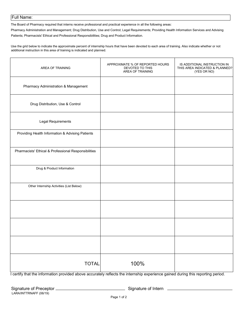 Form LARA / INTTRNAFF Internship Training Affidavit - Michigan, Page 2