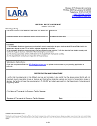 Document preview: Form LARA/BPL-VIRTUAL AFFIDAVIT Virtual Entity Affidavit - Michigan