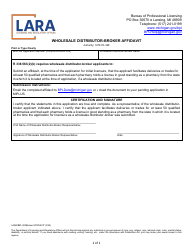 Document preview: Form LARA/BPL-WDBROKER AFFIDAVIT Wholesale Distributor-Broker Affidavit - Michigan