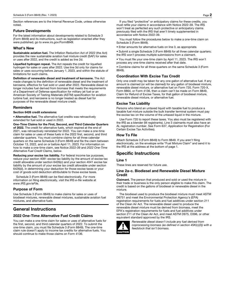 IRS Form 8849 Schedule 3 Certain Fuel Mixtures and the Alternative Fuel Credit, Page 2