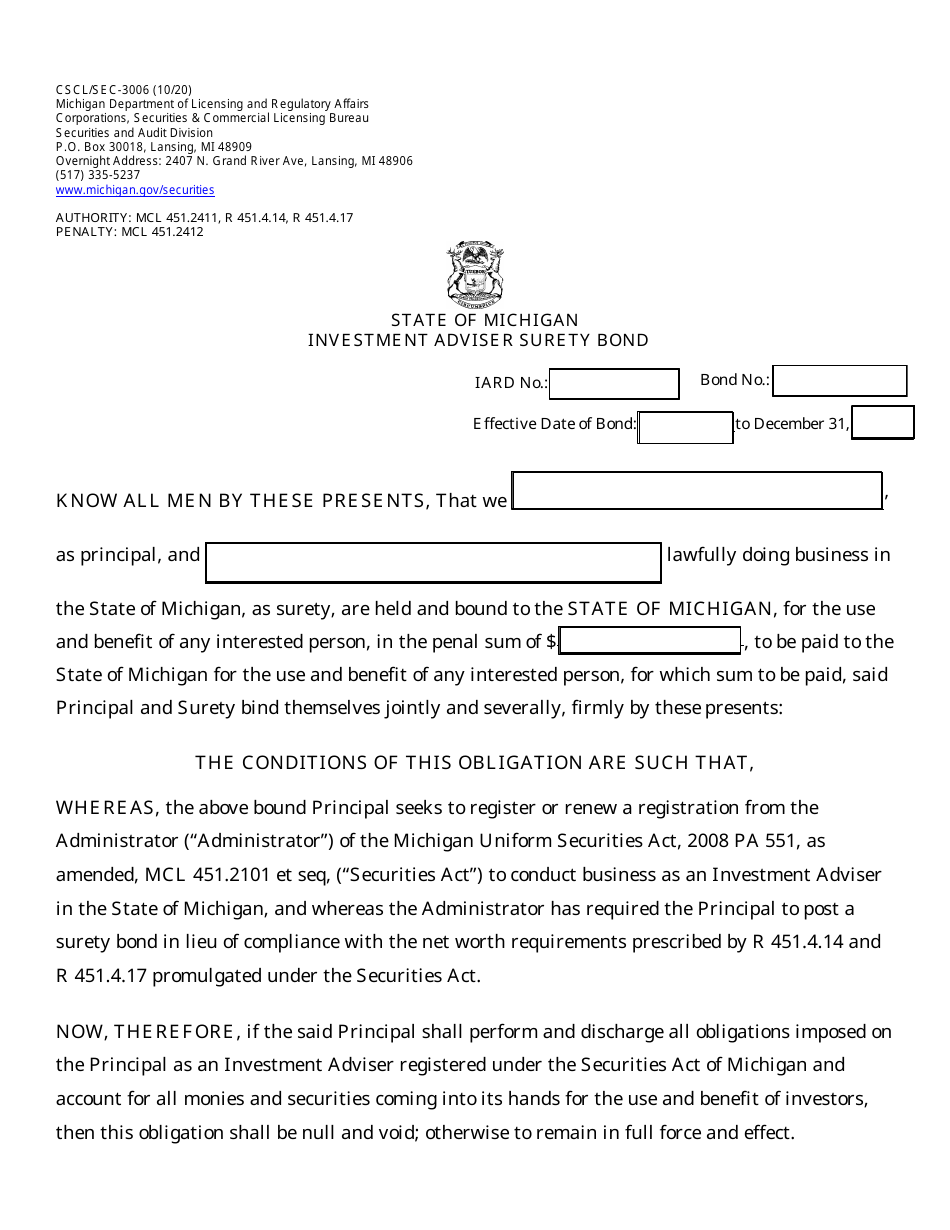 Form CSCL/SEC3006 Download Fillable PDF or Fill Online Investment