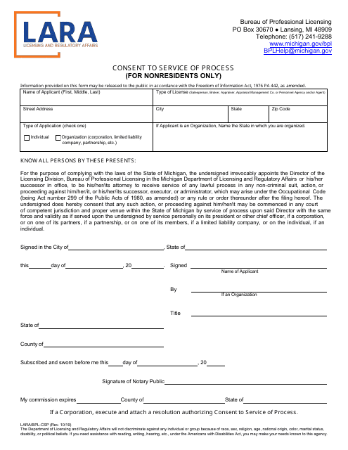 Form LARA/BPL-CSP  Printable Pdf