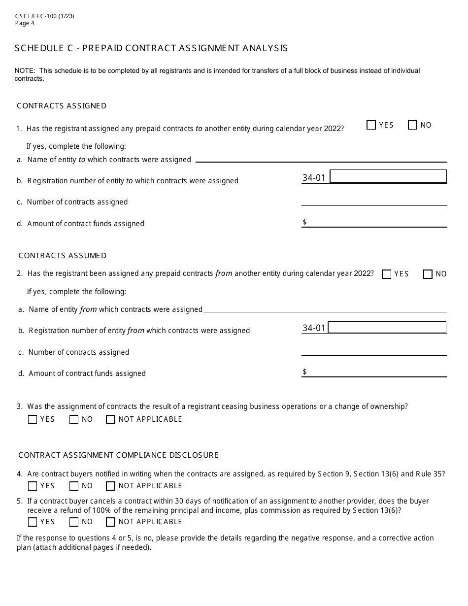 Form CSCL / LFC-100 Prepaid Funeral and Cemetery Sales Act Annual Report - Michigan, Page 4