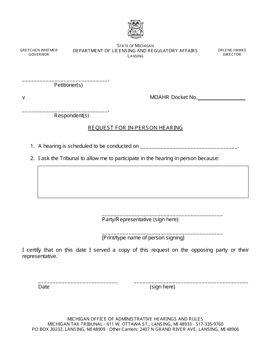 Michigan Request For In Person Hearing Fill Out Sign Online And Download Pdf Templateroller 1980