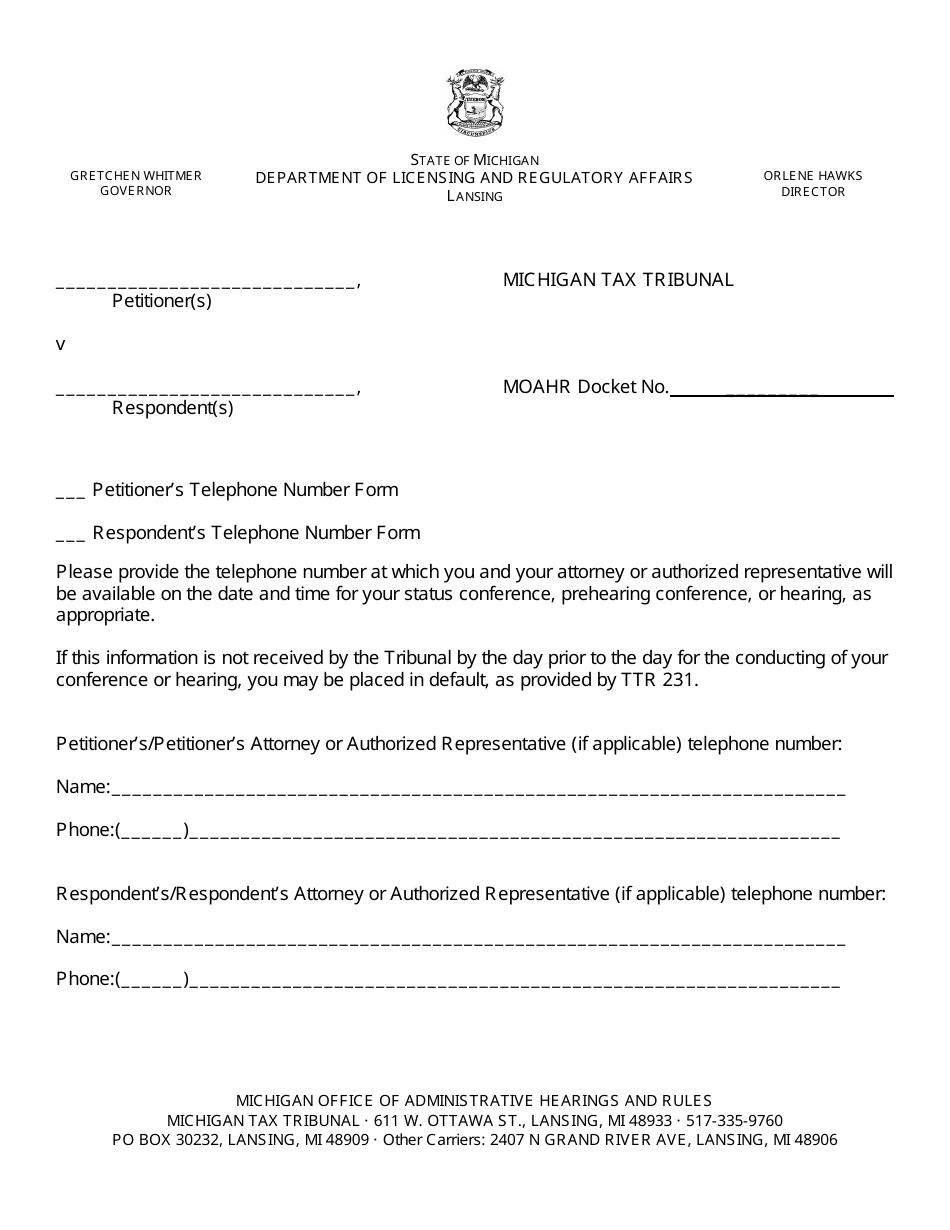 Telephone Number Notification - Michigan, Page 1