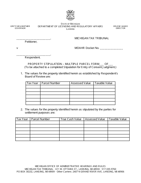 Michigan Property Stipulation Multiple Parcel Form Fill Out, Sign