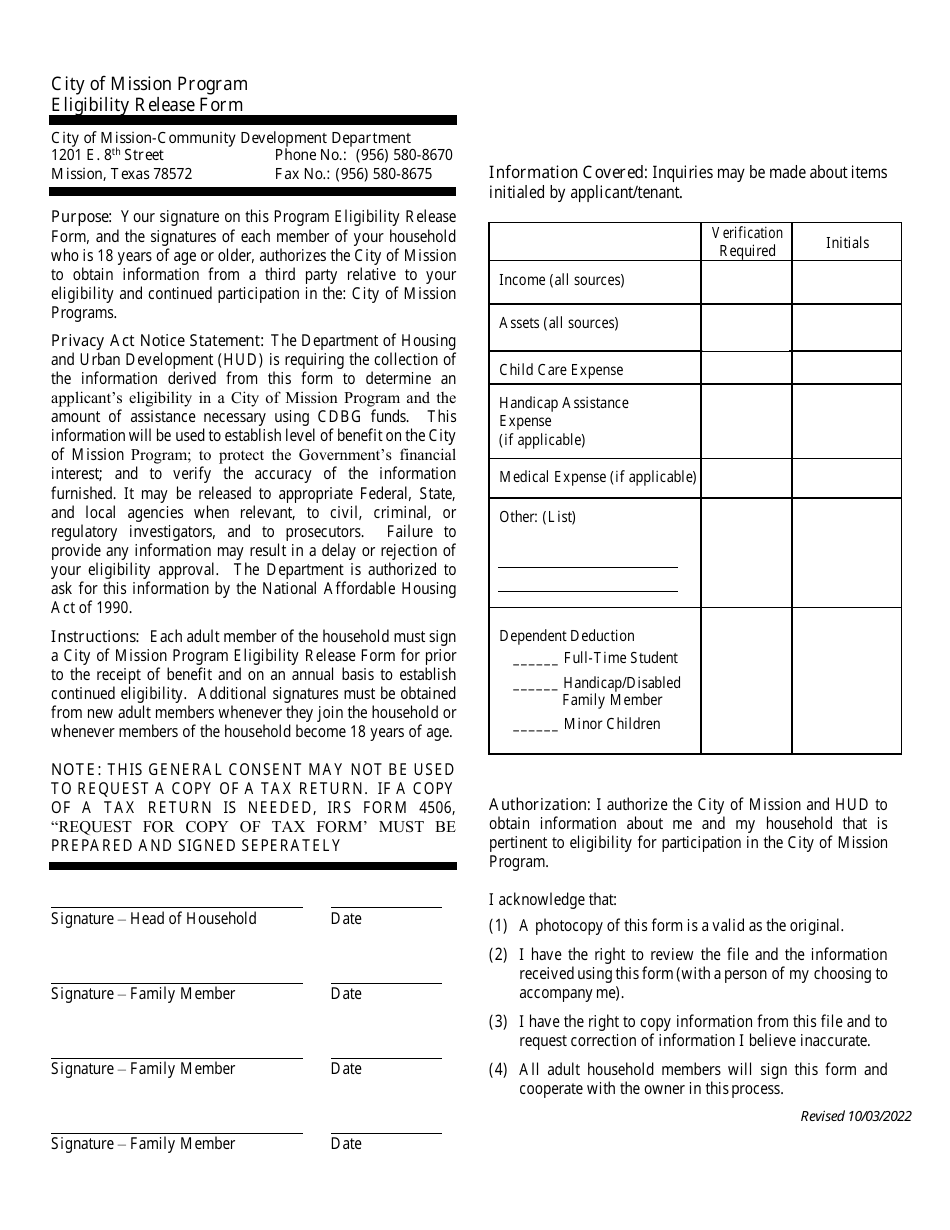 city-of-mission-texas-eligibility-release-form-emergency-assistance