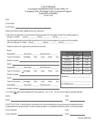 Document preview: Emergency Rent/Mortgage/Utility Assistance Program Duplication of Benefits (Client Form) - Cdbg-Cv Emergency Assistance Program - City of Mission, Texas, 2023