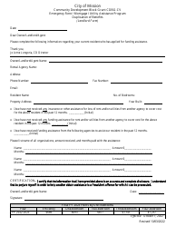 Document preview: Emergency Rent/Mortgage/Utility Assistance Program Duplication of Benefits (Landlord Form) - Cdbg-Cv Emergency Assistance Program - City of Mission, Texas, 2023