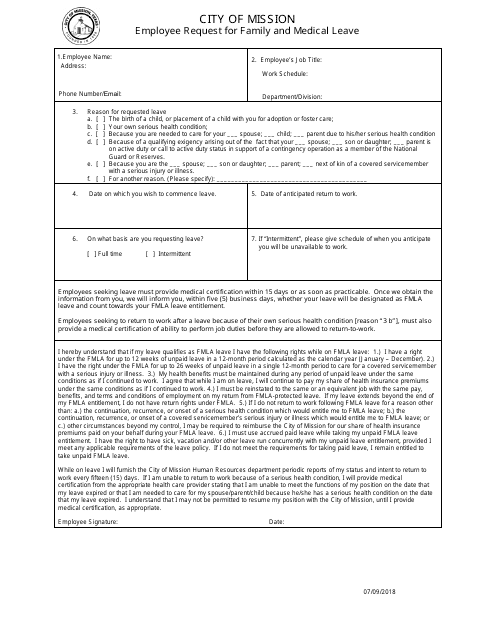 Employee Request for Family and Medical Leave - City of Mission, Texas