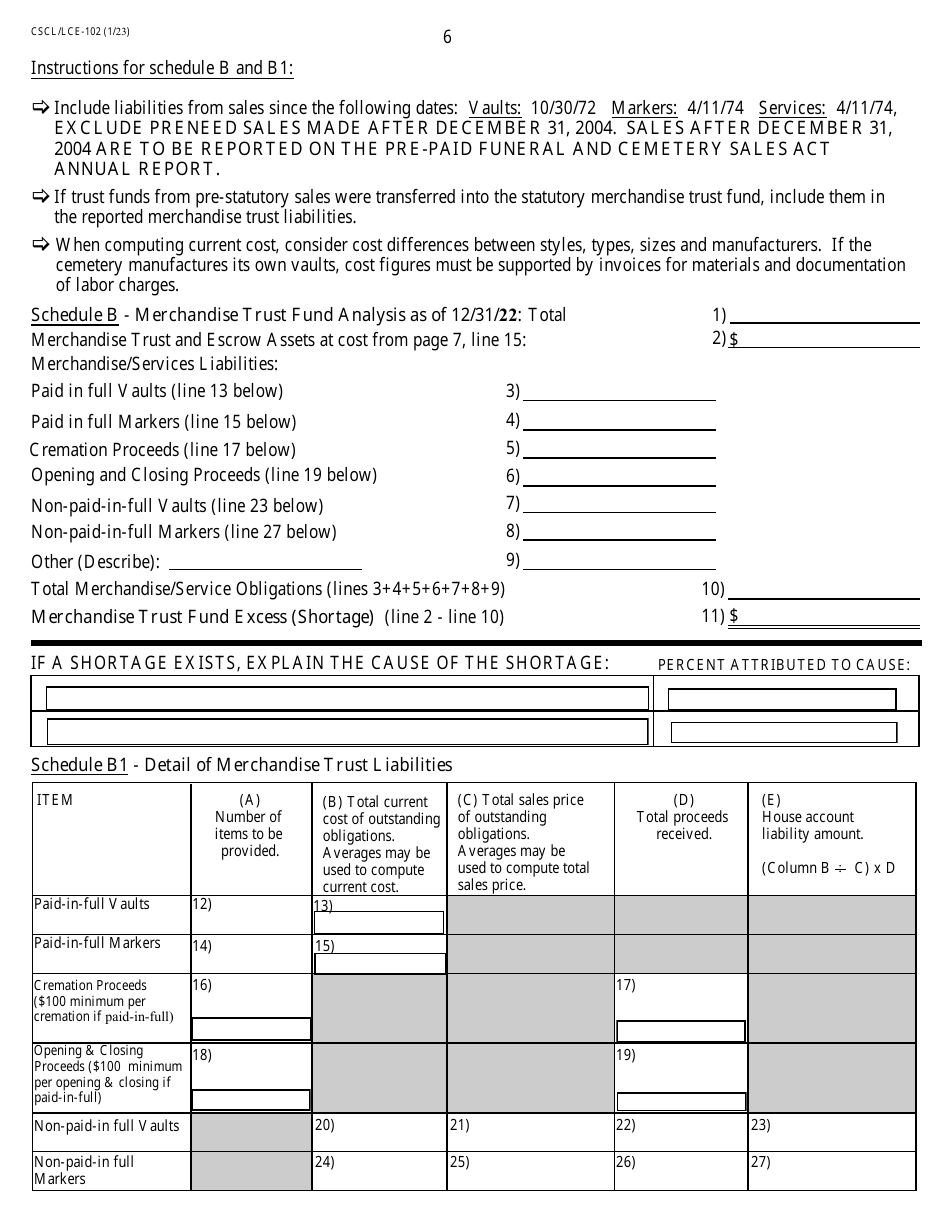 Form CSCL / LCE-102 Cemetery Annual Report - Michigan, Page 6