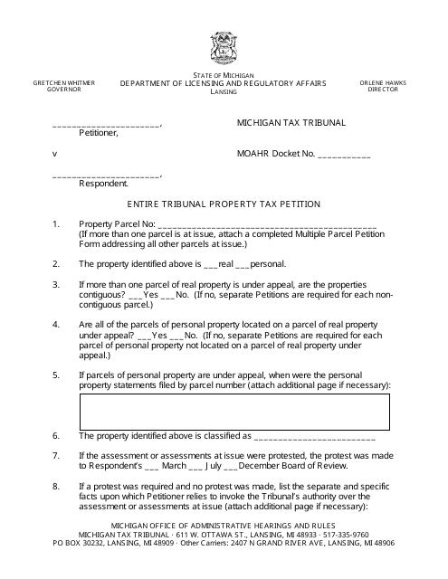 Entire Tribunal Property Tax Petition - Michigan Download Pdf