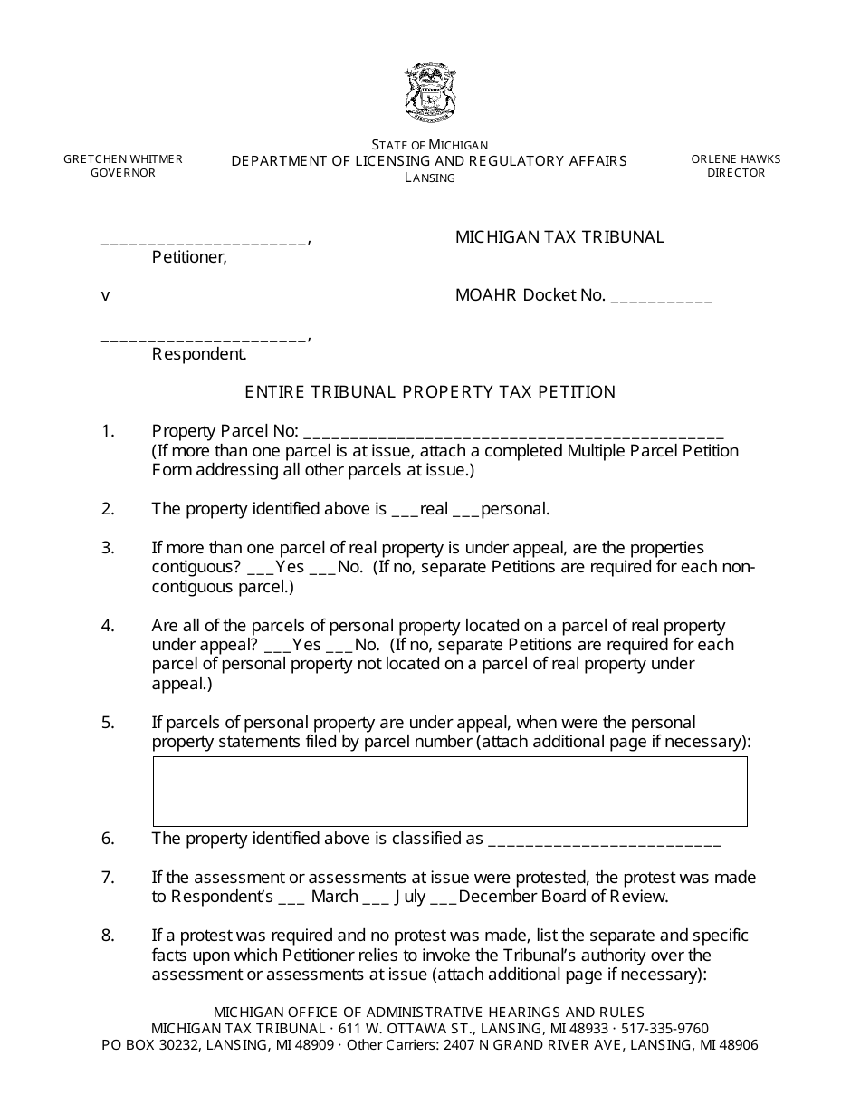 Entire Tribunal Property Tax Petition - Michigan, Page 1