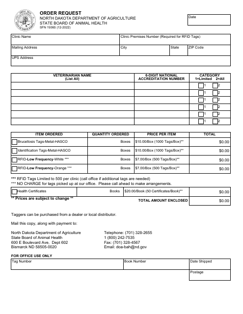 Form SFN19365 Order Request - North Dakota