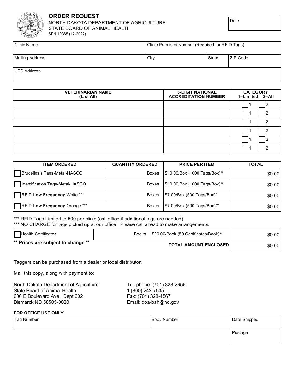 Form Sfn19365 Download Fillable Pdf Or Fill Online Order Request North Dakota 2021 — 2024 7717