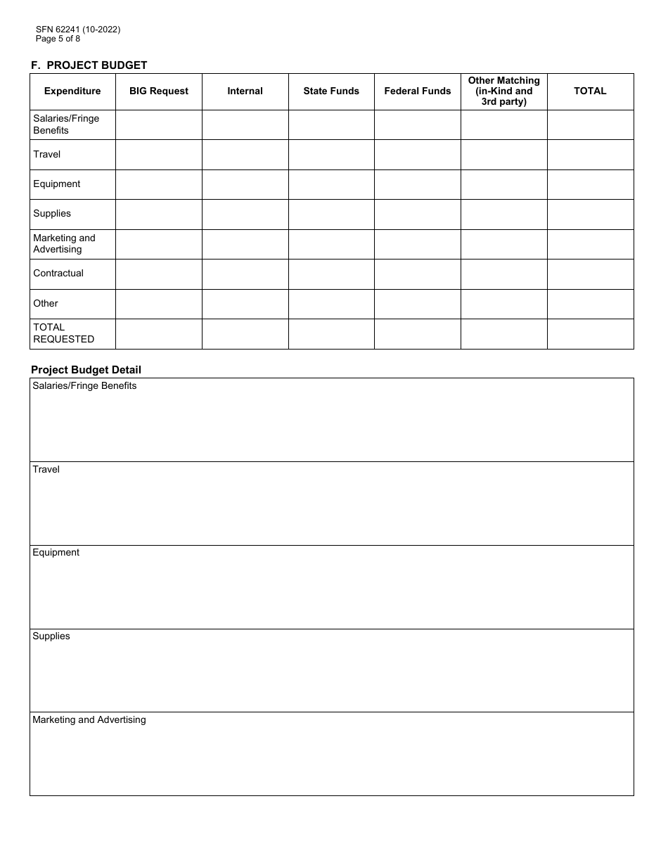 Form SFN62241 Bioscience Innovation Grant Program Application - North Dakota, Page 5