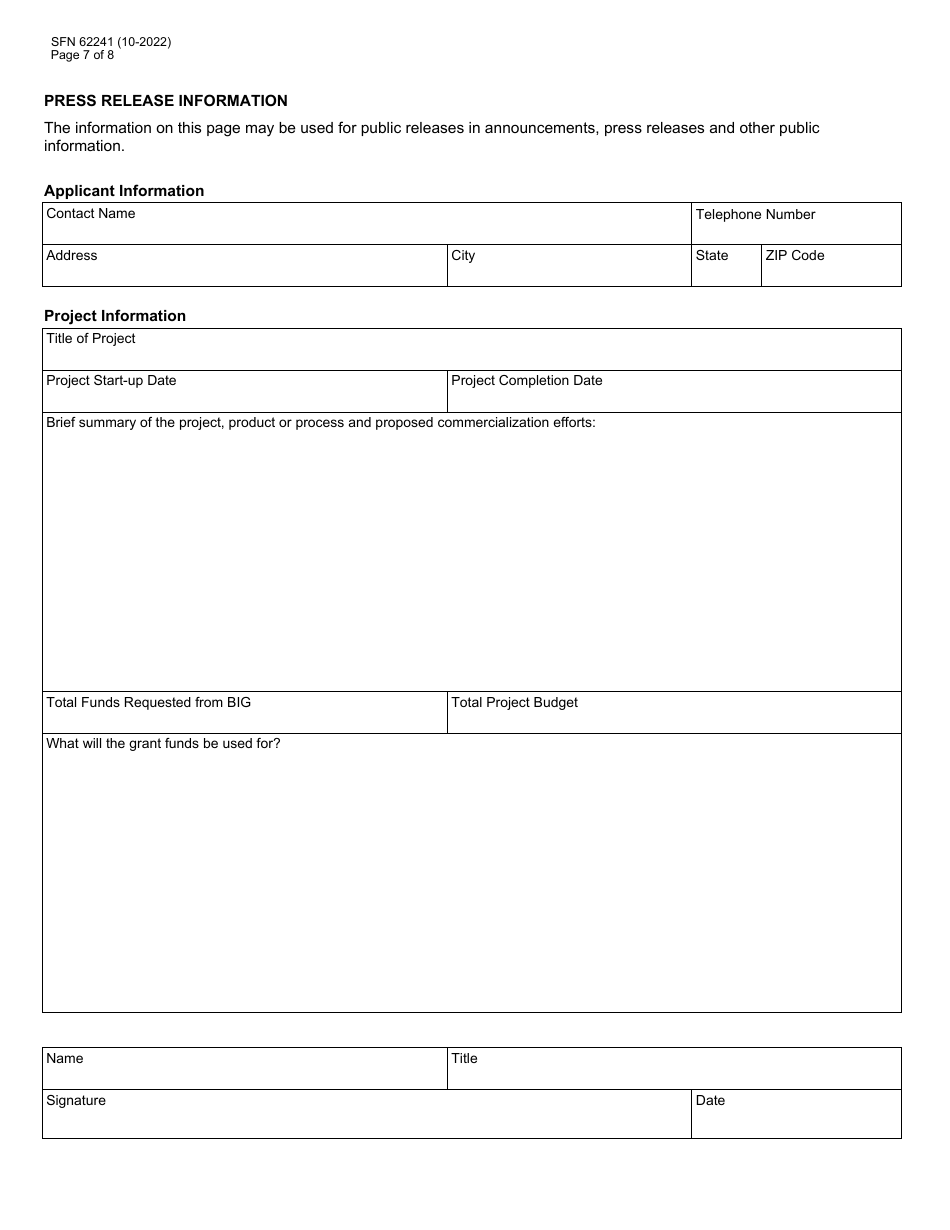 Form SFN62241 Bioscience Innovation Grant Program Application - North Dakota, Page 7