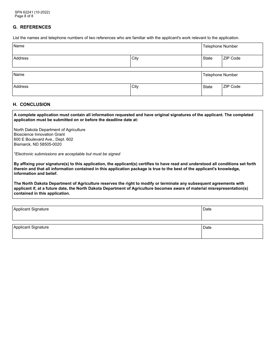 Form SFN62241 Bioscience Innovation Grant Program Application - North Dakota, Page 8