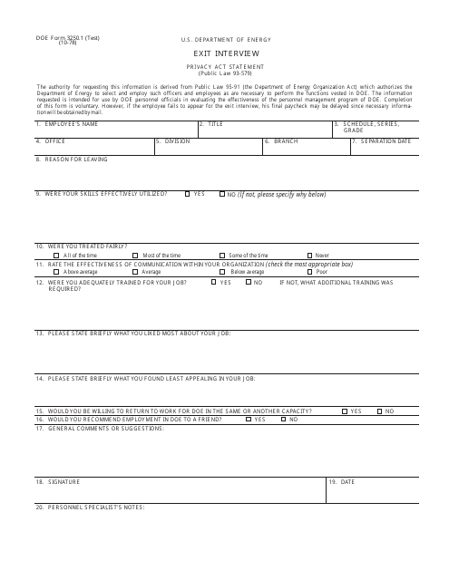DOE Form 3250.1  Printable Pdf