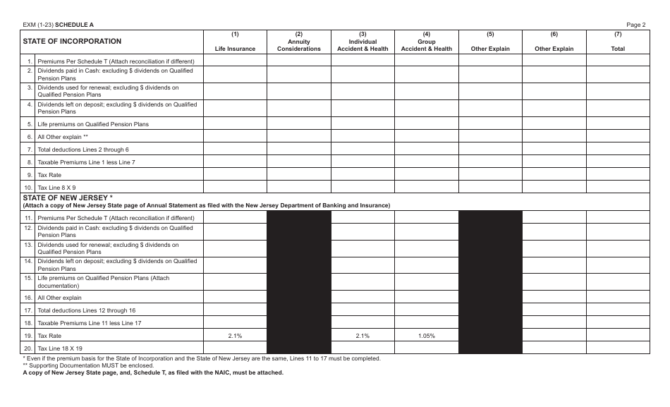Form EXM Foreign or Alien Companies Insurance Premiums Tax Return - New Jersey, Page 2