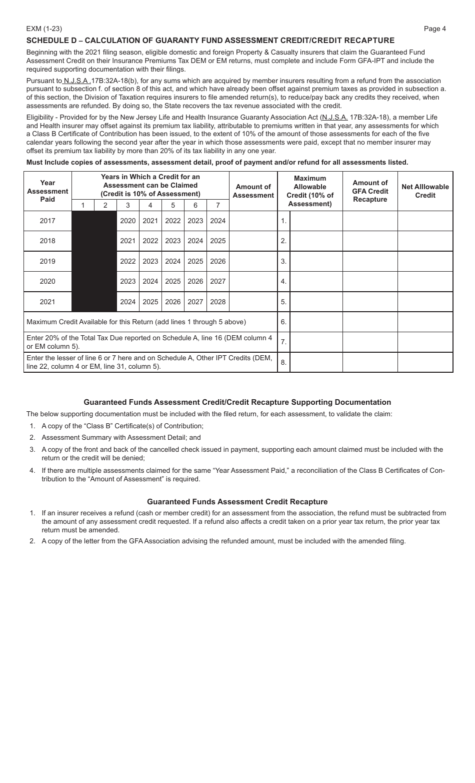 Form EXM Foreign or Alien Companies Insurance Premiums Tax Return - New Jersey, Page 4