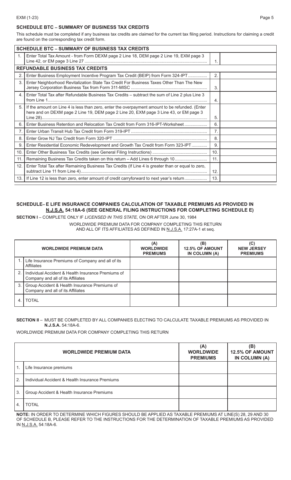 Form EXM Foreign or Alien Companies Insurance Premiums Tax Return - New Jersey, Page 5