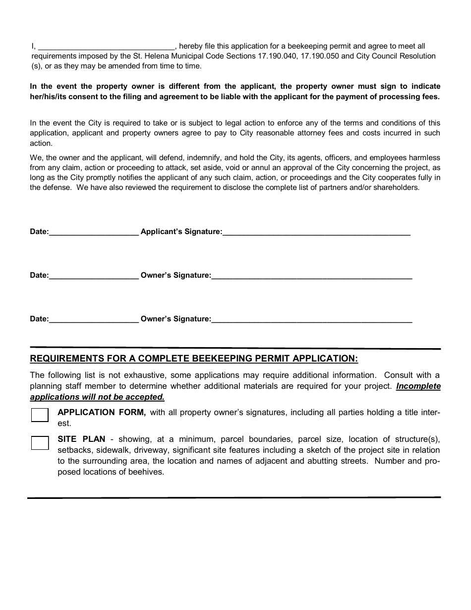 Beekeeping Application - City of St. Helena, California, Page 2