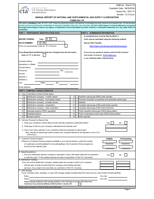Form EIA-176  Printable Pdf