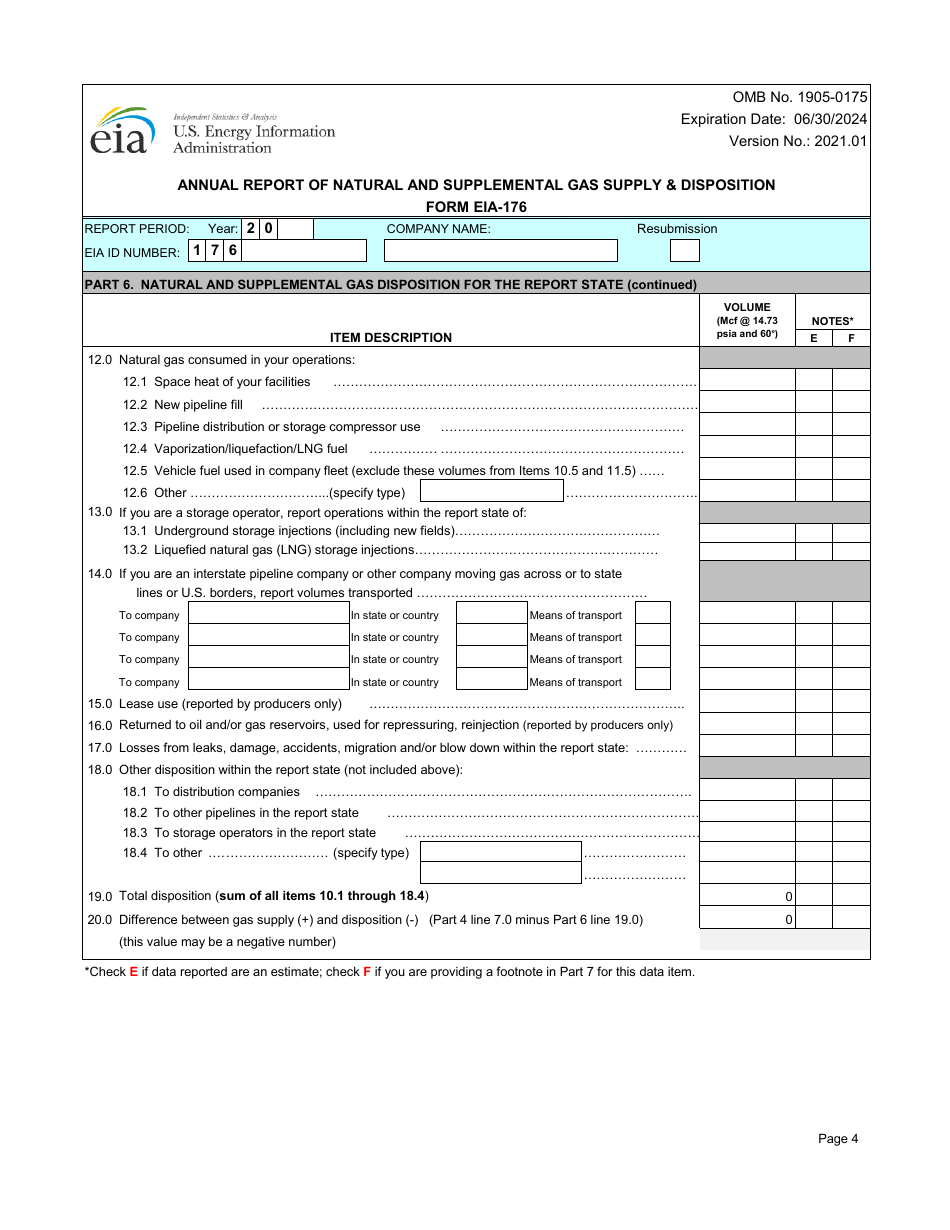 Form EIA-176 Annual Report of Natural and Supplemental Gas Supply  Disposition, Page 4