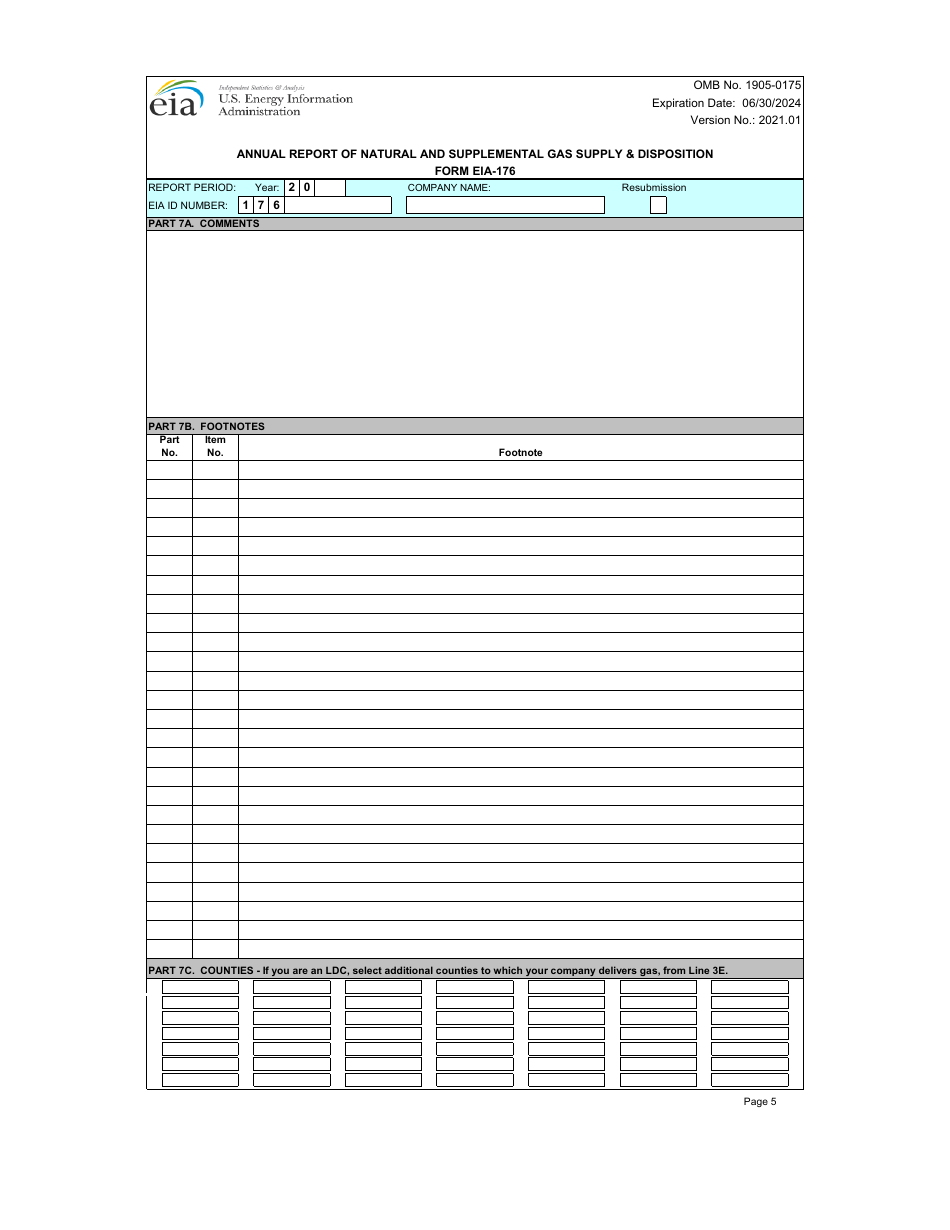 Form EIA-176 Annual Report of Natural and Supplemental Gas Supply  Disposition, Page 5