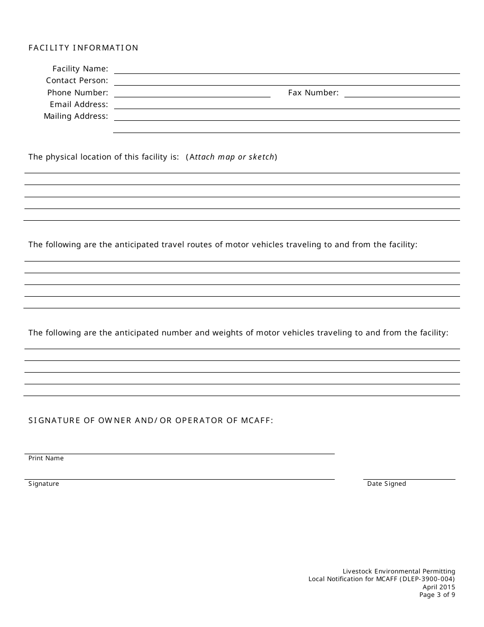 Form DLEP-3900-004 Local Notification for Major Concentrated Animal Feeding Facility (Mcaff) - Ohio, Page 3