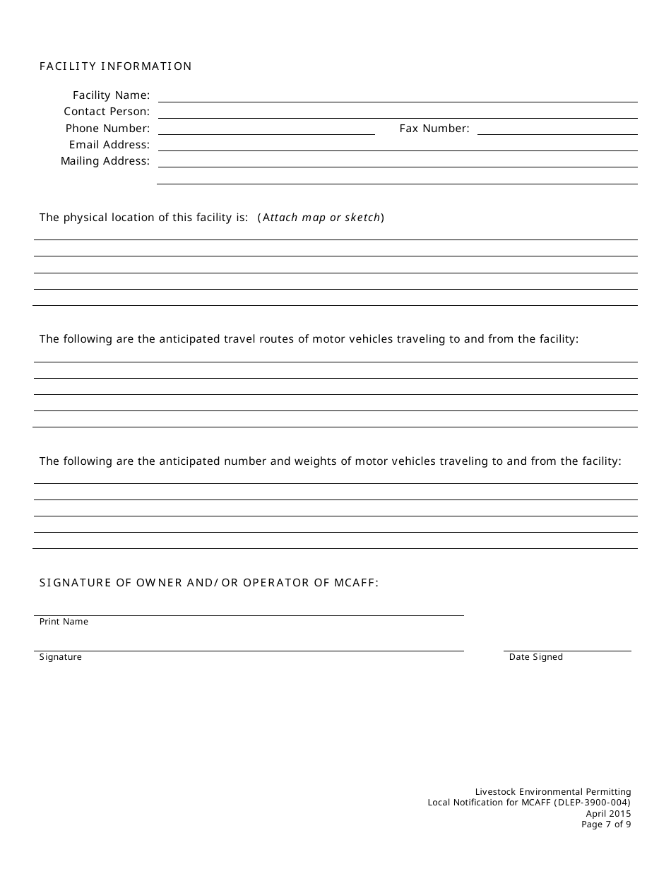 Form DLEP-3900-004 Local Notification for Major Concentrated Animal Feeding Facility (Mcaff) - Ohio, Page 7