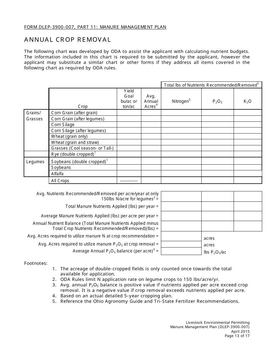 Form DLEP-3900-007 Manure Management Plan - Ohio, Page 13