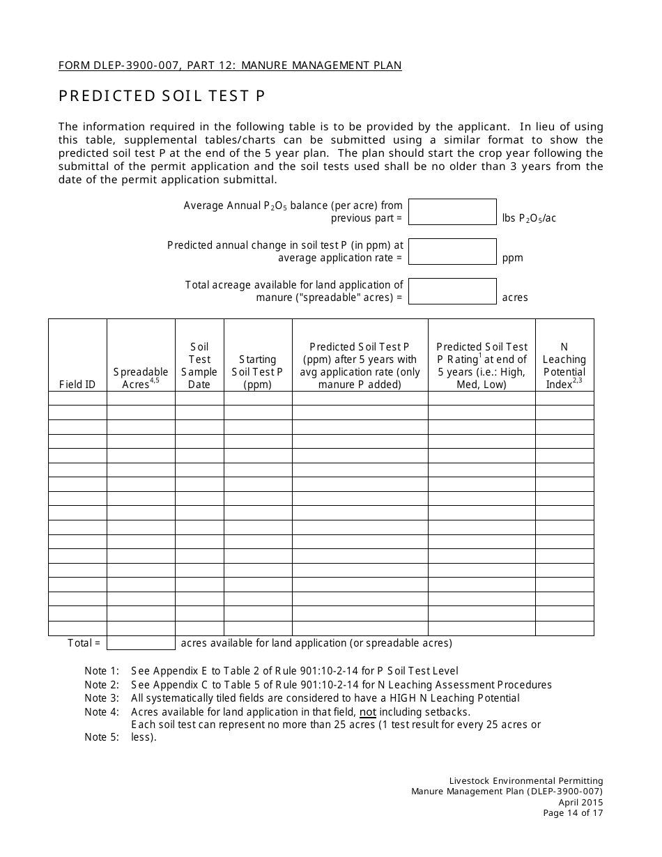 Form DLEP-3900-007 Manure Management Plan - Ohio, Page 14