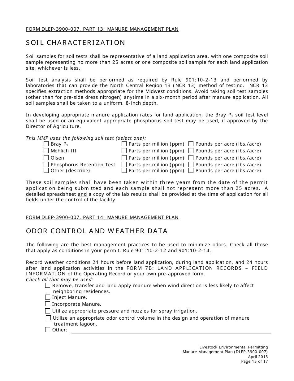 Form DLEP-3900-007 Manure Management Plan - Ohio, Page 15