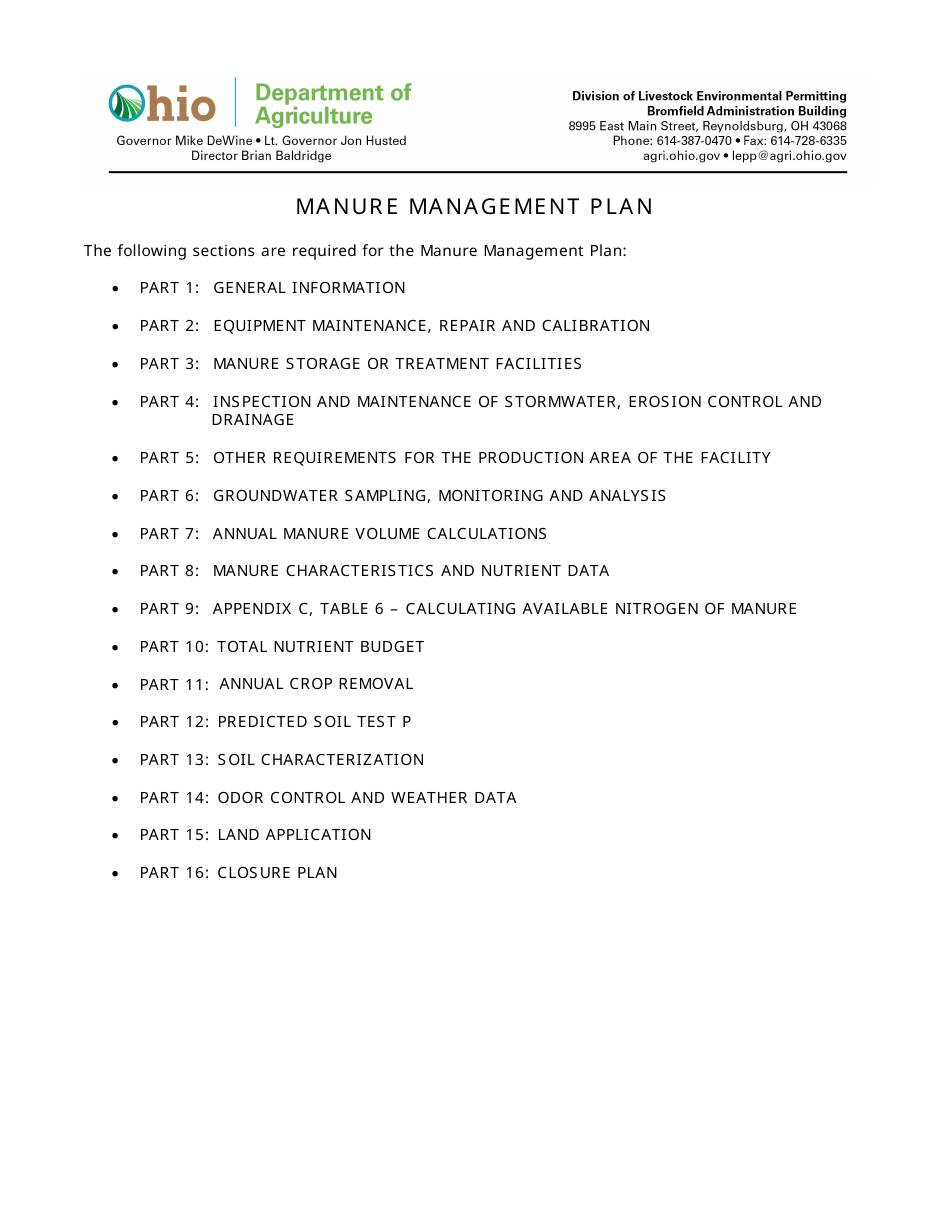 Form DLEP-3900-007 Manure Management Plan - Ohio, Page 1