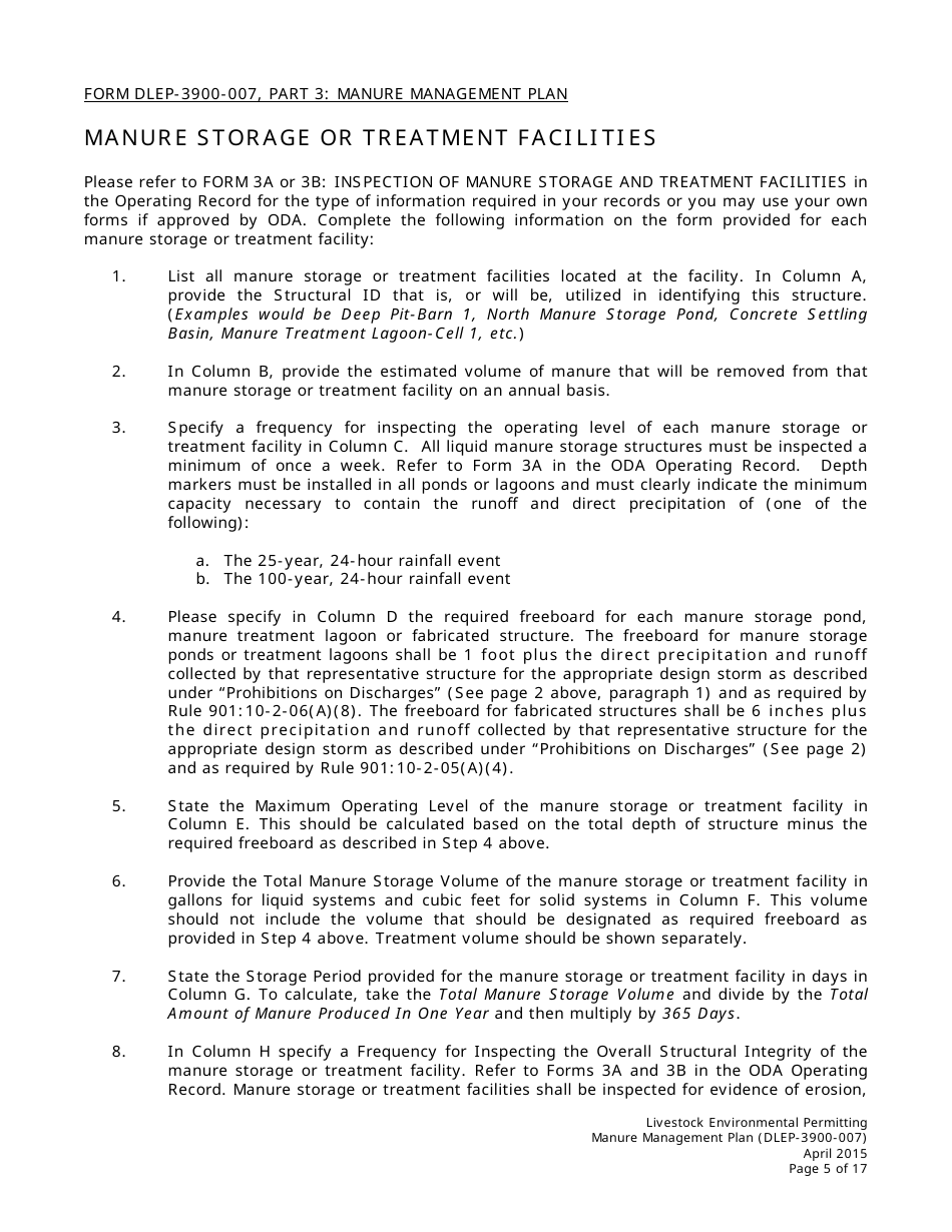 Form DLEP-3900-007 Manure Management Plan - Ohio, Page 5