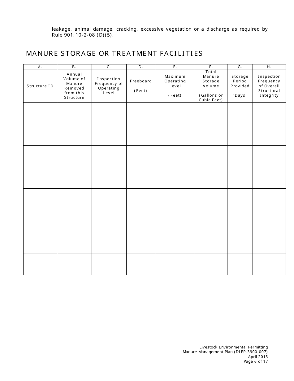 Form DLEP-3900-007 Manure Management Plan - Ohio, Page 6