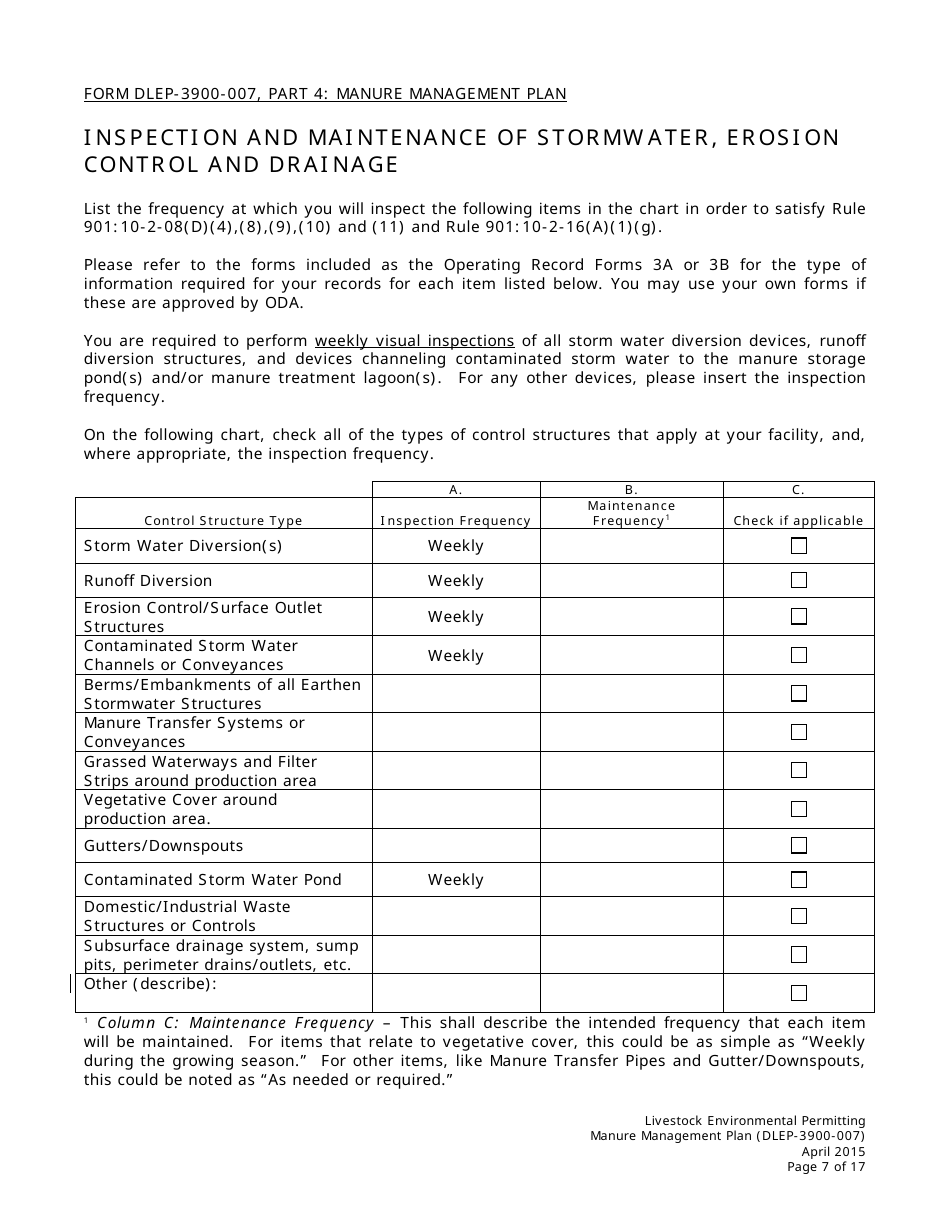 Form DLEP-3900-007 Manure Management Plan - Ohio, Page 7
