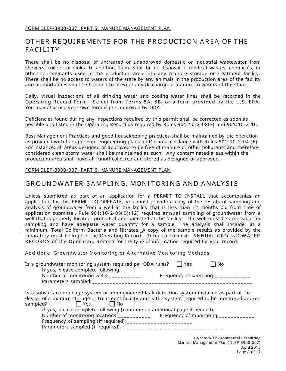 Form DLEP-3900-007 Manure Management Plan - Ohio, Page 8