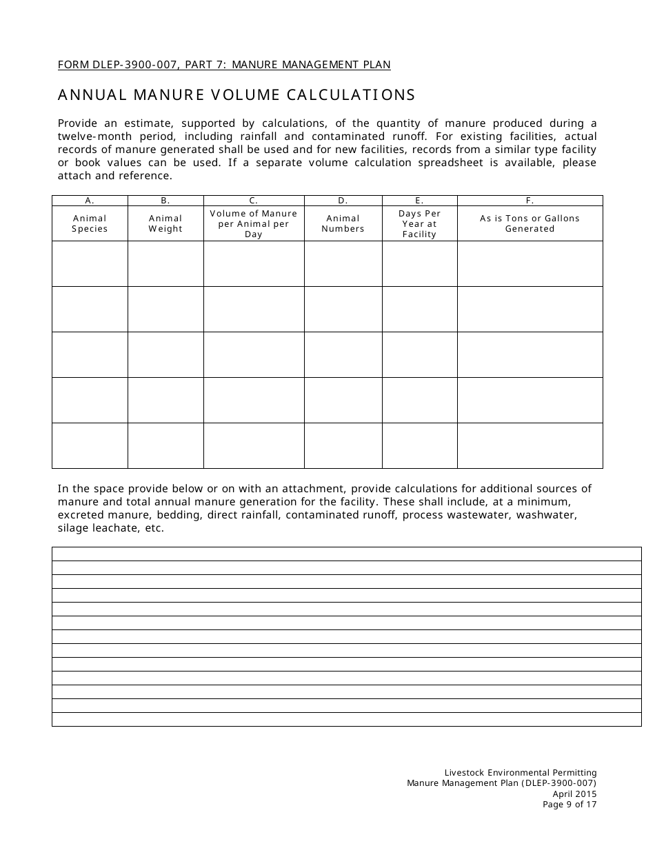 Form DLEP-3900-007 Manure Management Plan - Ohio, Page 9