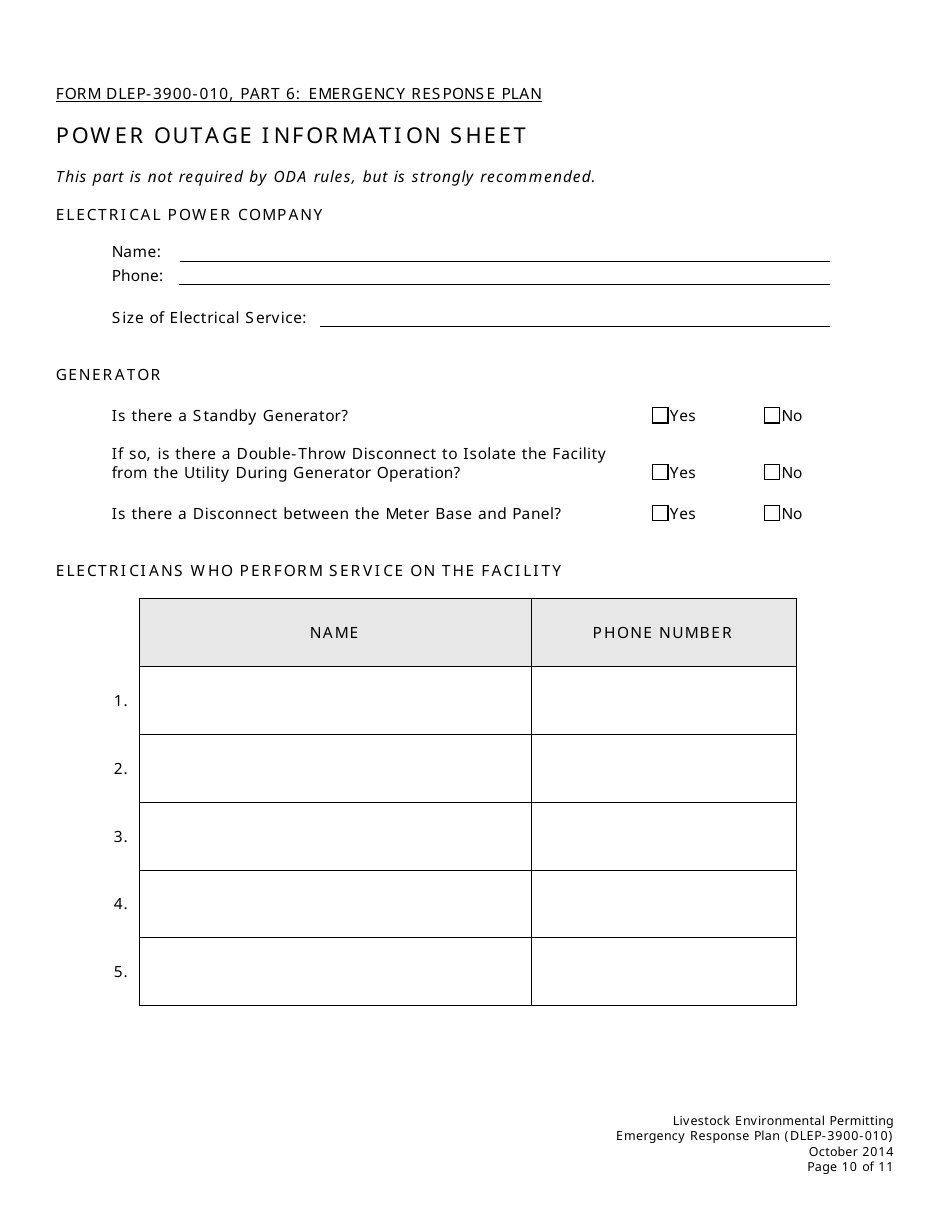 Form DLEP-3900-010 Emergency Response Plan - Ohio, Page 10