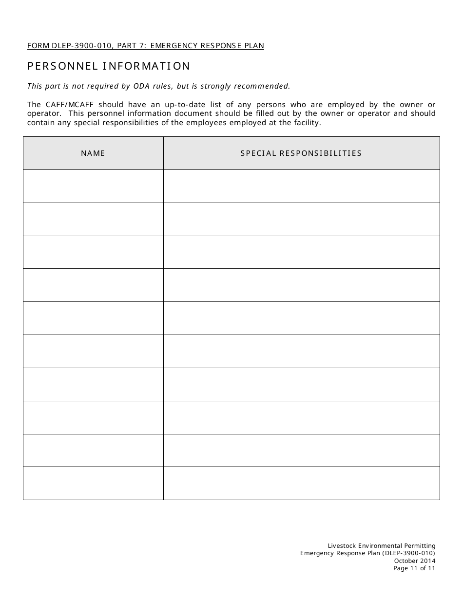Form DLEP-3900-010 Emergency Response Plan - Ohio, Page 11