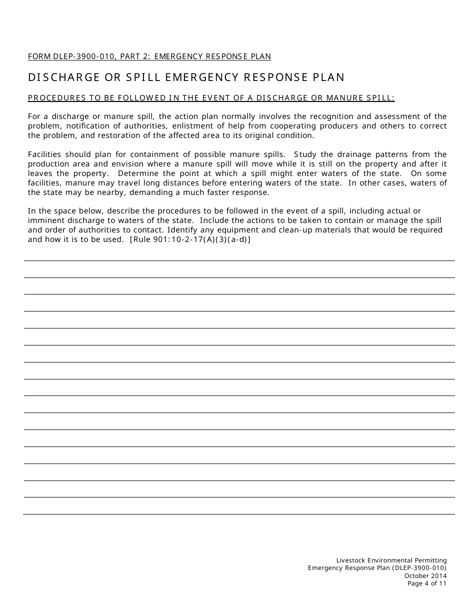 Form DLEP-3900-010 Emergency Response Plan - Ohio, Page 4